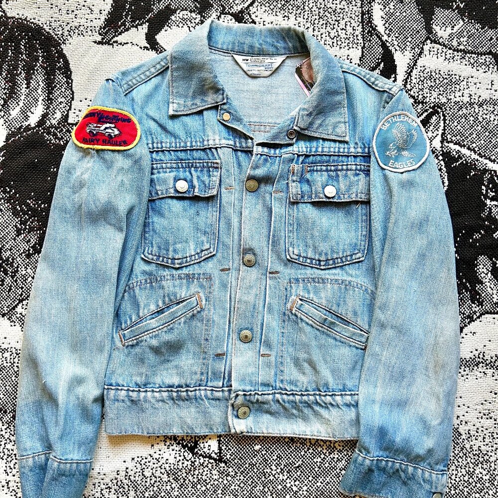Vintage 1970s Towncraft Boys Denim Jacket with Patches